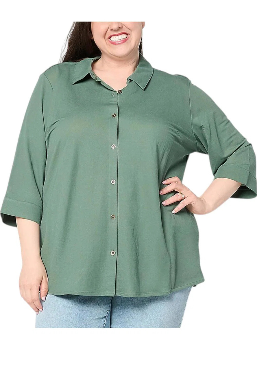 Sport Savvy Women's Button Front Tunic with Pockets Dark Forest - Petite